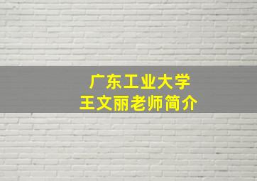 广东工业大学王文丽老师简介