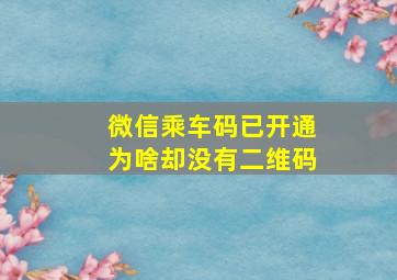 微信乘车码已开通为啥却没有二维码