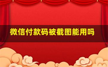 微信付款码被截图能用吗