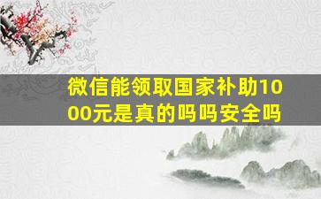 微信能领取国家补助1000元是真的吗吗安全吗