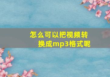 怎么可以把视频转换成mp3格式呢