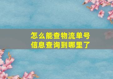 怎么能查物流单号信息查询到哪里了