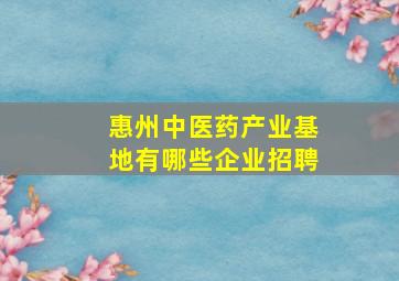 惠州中医药产业基地有哪些企业招聘