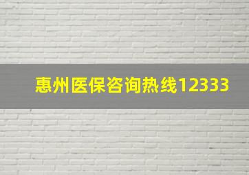 惠州医保咨询热线12333