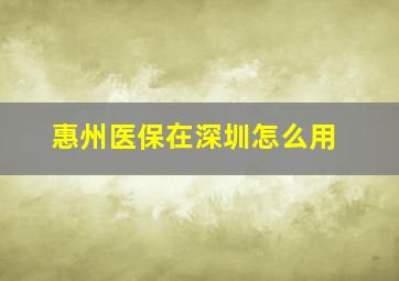 惠州医保在深圳怎么用