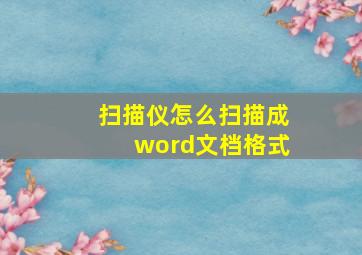 扫描仪怎么扫描成word文档格式