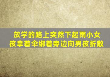 放学的路上突然下起雨小女孩拿着伞绑着旁边向男孩折散