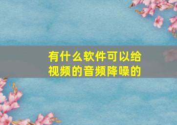 有什么软件可以给视频的音频降噪的