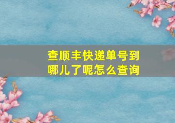 查顺丰快递单号到哪儿了呢怎么查询