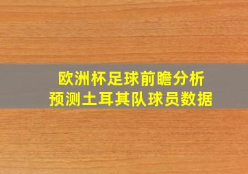 欧洲杯足球前瞻分析预测土耳其队球员数据