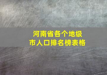 河南省各个地级市人口排名榜表格