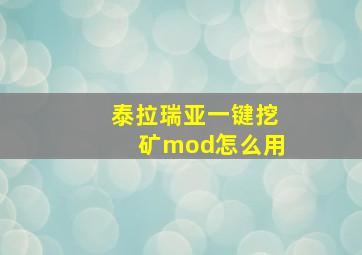 泰拉瑞亚一键挖矿mod怎么用