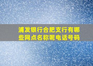 浦发银行合肥支行有哪些网点名称呢电话号码