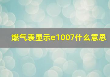 燃气表显示e1007什么意思