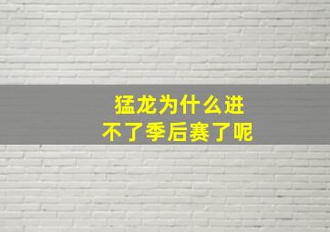 猛龙为什么进不了季后赛了呢