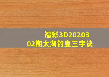 福彩3D2020302期太湖钓叟三字诀