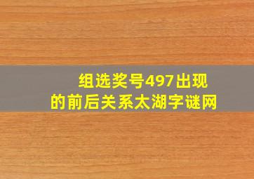 组选奖号497出现的前后关系太湖字谜网