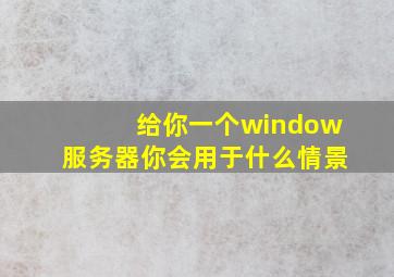 给你一个window服务器你会用于什么情景