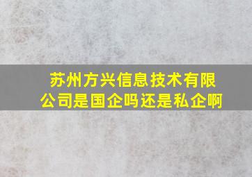 苏州方兴信息技术有限公司是国企吗还是私企啊