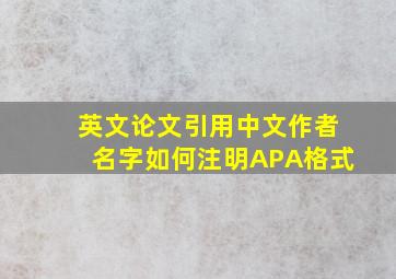 英文论文引用中文作者名字如何注明APA格式