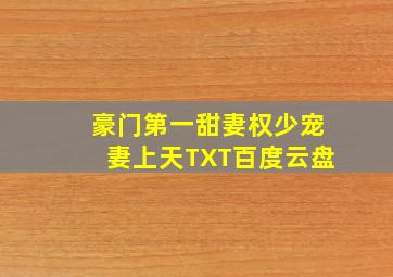 豪门第一甜妻权少宠妻上天TXT百度云盘