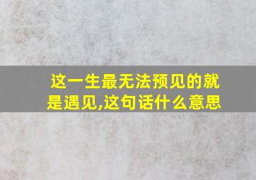 这一生最无法预见的就是遇见,这句话什么意思