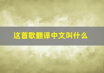 这首歌翻译中文叫什么