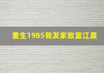 重生1985我发家致富江晨