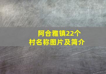 阿合雅镇22个村名称图片及简介