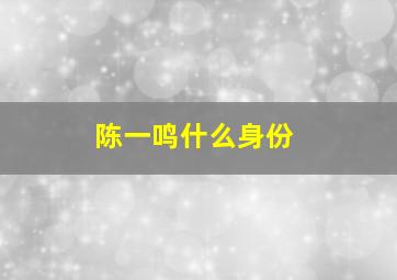 陈一鸣什么身份